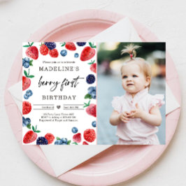 Invitación Berry First First Strawberry Raspberry Birthday
