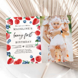 Invitación Berry First First Strawberry Raspberry Birthday