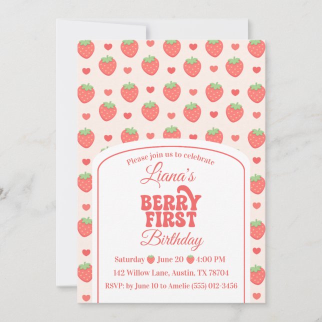 Invitación Berry First | La fiesta de cumpleaños número 1 de  (Anverso)