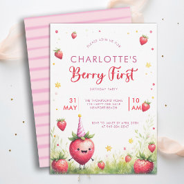 Invitación Berry First Pink Strawberry Patch 1st Birthday