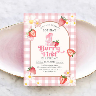 Invitación Berry First Strawberry 1er Cumpleaños