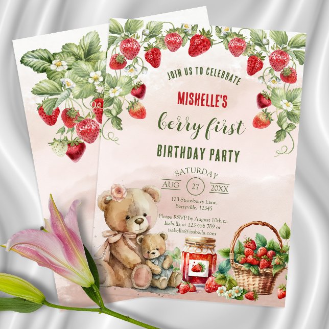 Invitación Berry First Strawberry and Bear Birday (Subido por el creador)