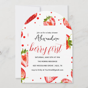 Invitación Berry First Strawberry Birthday Invitación, Red