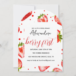 Invitación Berry First Strawberry Birthday Invitación, Red