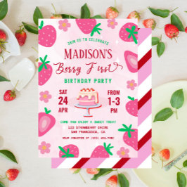 Invitación Berry First Strawberry Birthday Party