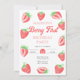 Invitación Berry First Strawberry Birthday Photo Invitation