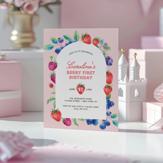 Invitación Berry First Strawberry Blueberry Birday (Subido por el creador)