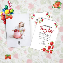 Invitación Berry First Strawberry Chica 1er cumpleaños foto