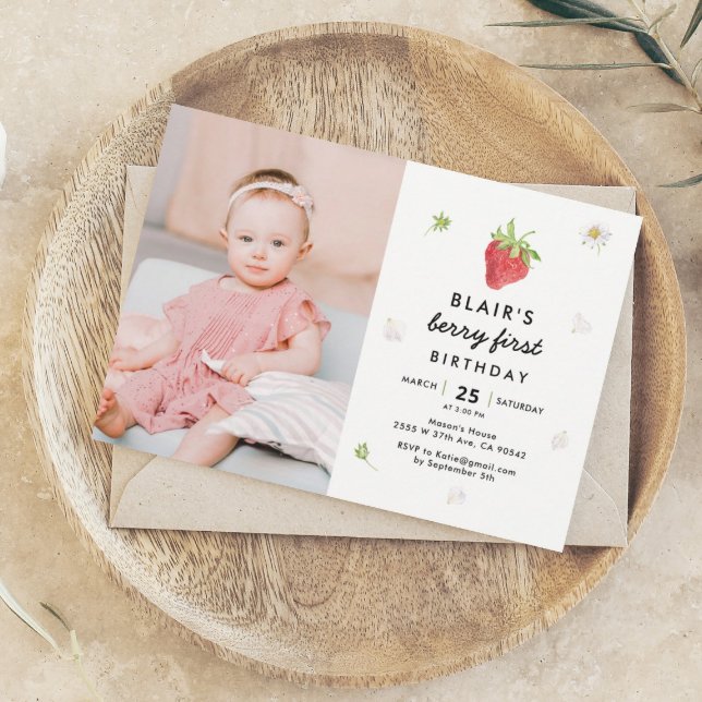 Invitación Berry First Strawberry Chica 1er cumpleaños foto (Subido por el creador)