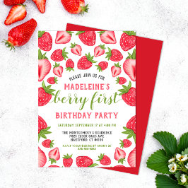 Invitación Berry First Strawberry Cute Personalizado Primer C