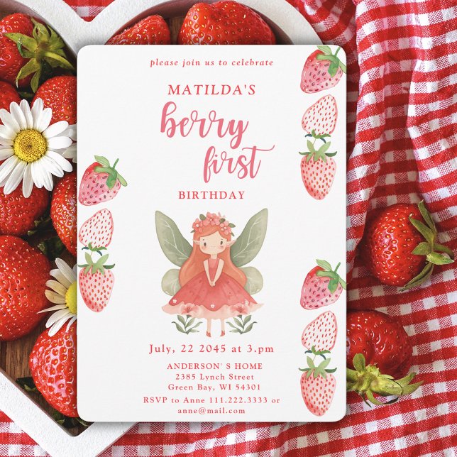 Invitación Berry First Strawberry Fairy 1er Fiesta de cumplea (Subido por el creador)