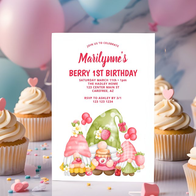 Invitación Berry First Strawberry Gnomes Cumpleaños (Subido por el creador)