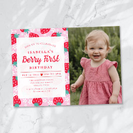 Invitación Berry First Strawberry Photo 1er Fiesta de cumplea