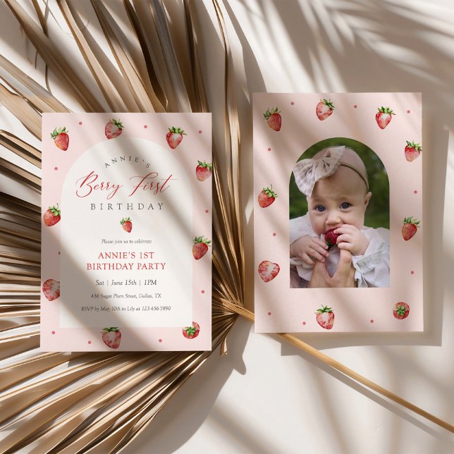 Invitación Berry First Strawberry Photo Birthday (Subido por el creador)