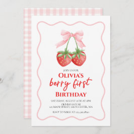 Invitación Berry First Strawberry Pink Bow 1º cumpleaños