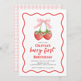 Invitación Berry First Strawberry Pink Bow 1º cumpleaños