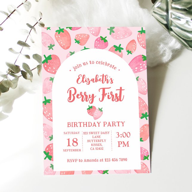 Invitación Berry First Strawberry Pink Chica Birday Party (Subido por el creador)