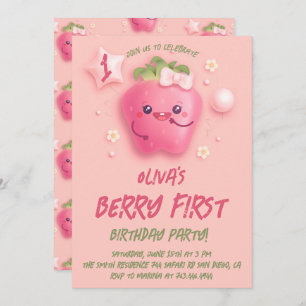 Invitación Berry First Strawberry Primer cumpleaños Fiesta In