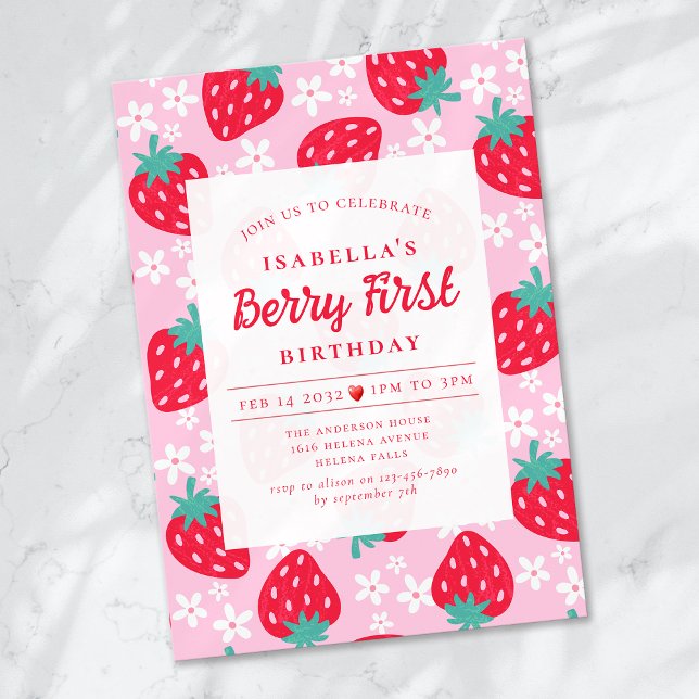 Invitación Berry First Strawberry Primer Fiesta de cumpleaños (Subido por el creador)