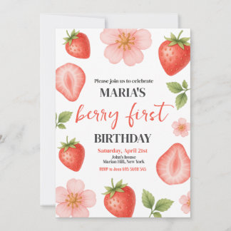 Invitación Berry First Strawberry Primer Fiesta de cumpleaños