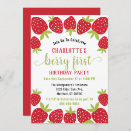 Invitación Berry First Strawberry Primer Personalizado Fiesta