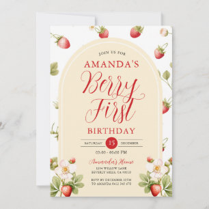 Invitación Berry First Strawberry Sweet Birthday Party Floral