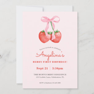 Invitación Berry First Watercolor Fresa Primer Cumpleaños