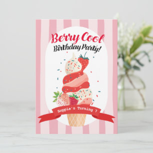 Invitación Berry Guay Strawberry Ice Cream Cumpleaños