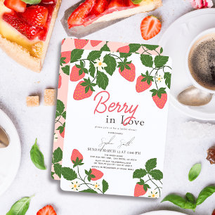 Invitación Berry in Love Floral Strawberry Bridal Shower