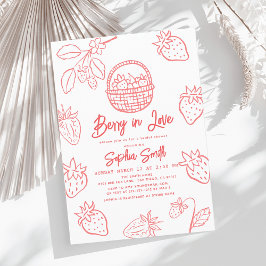 Invitación Berry in Love Hand-drawn Strawberry Bridal Shower