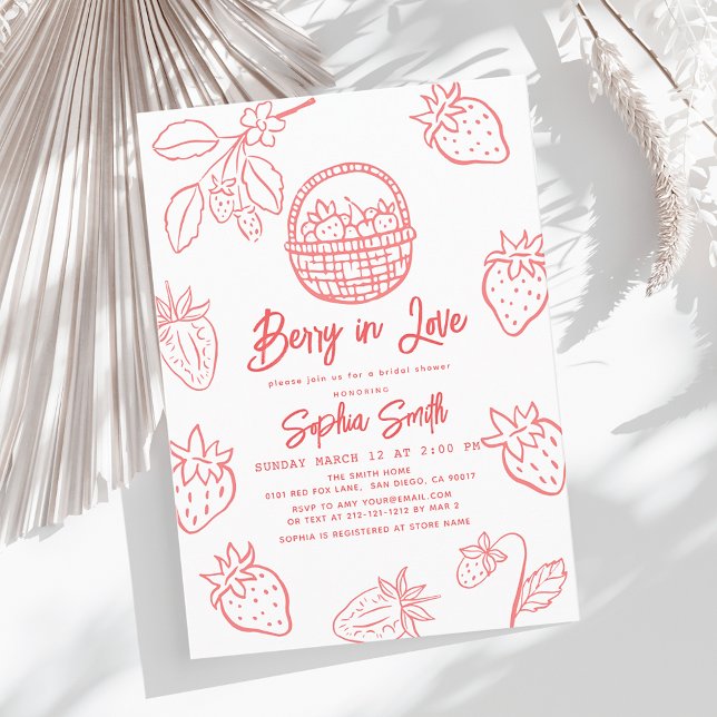 Invitación Berry in Love Hand-drawn Strawberry Bridal Shower (Subido por el creador)