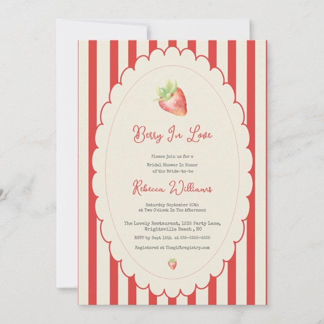 Invitación Berry in love Preppy Strawberry Bridal Shower  (Anverso)