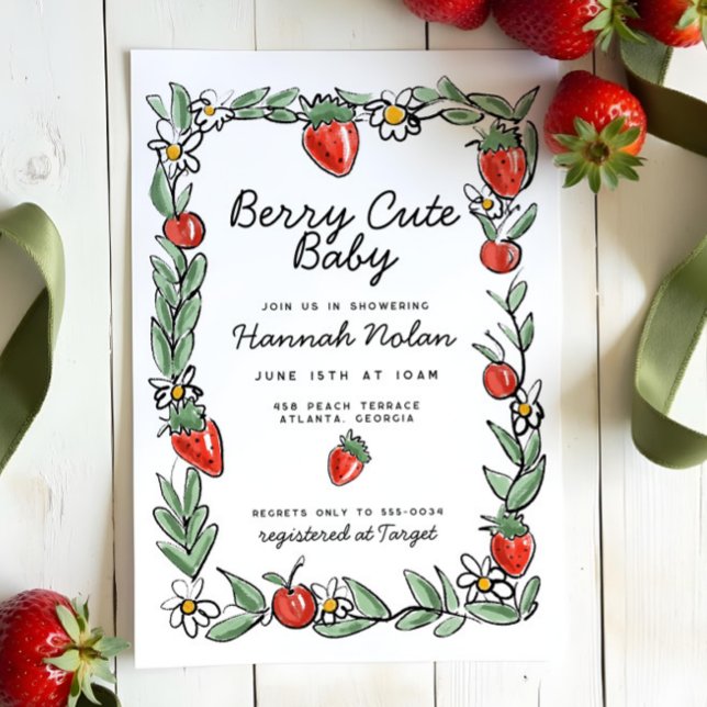 Invitación Berry in Love Strawberry Cherry Baby Shower (Subido por el creador)