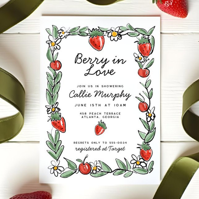 Invitación Berry in Love Strawberry Cherry Bridal Shower (Subido por el creador)
