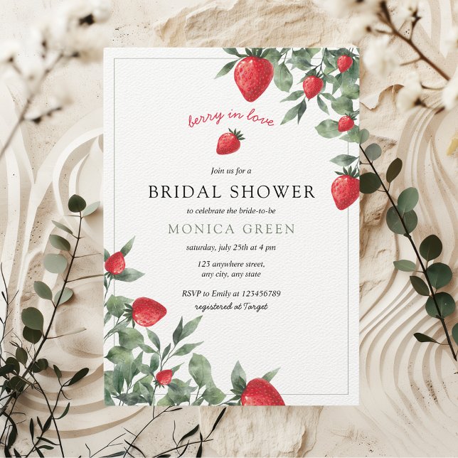 Invitación Berry in Love Strawberry Gingham Bridal Shower (Berry in Love Strawberry Bridal Shower Farmer's Market Love is Berry Sweet Cute Floral Aesthetic)