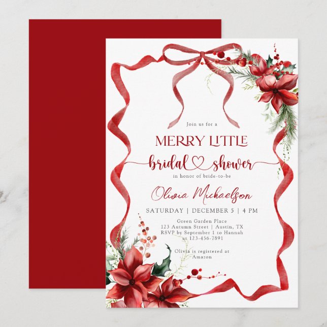 Invitación Berry Merry Little Christmas Floral Bridal Shower  (Anverso / Reverso)