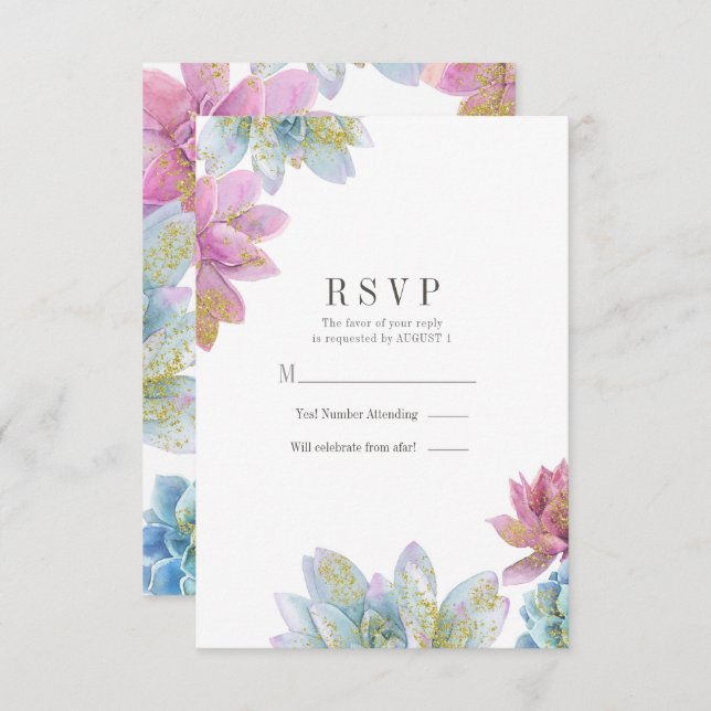 Invitación Berry Mint & Gold Garden Succulents Wedding RSVP I (Anverso / Reverso)