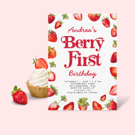 Invitación Berry moderno primer cumpleaños de fresa para Chic