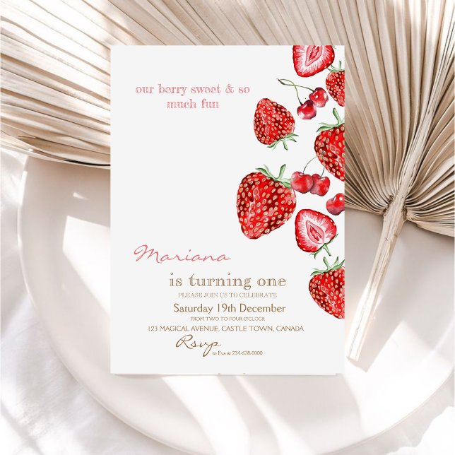 Invitación Berry moderno y dulce primer Fiesta de cumpleaños (Subido por el creador)