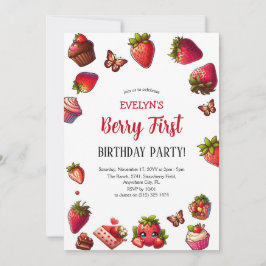 Invitación Berry personalizado primer cumpleaños fresa primer