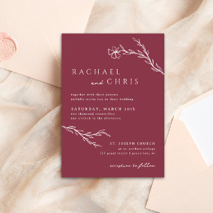 Invitación Berry Pink Boho Moderno Stenciled Floral Botanica