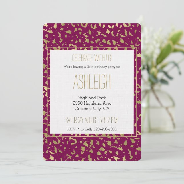 Invitación Berry Pink Gold Leopard cumpleaños Animal (Anverso de pie)