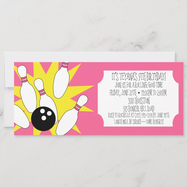 Invitación Berry Pink Rolling Good Time Bowling Fiesta (Anverso)