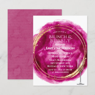 Invitación Berry Pink Watercolor Gold Brunch & Bubbly Invita