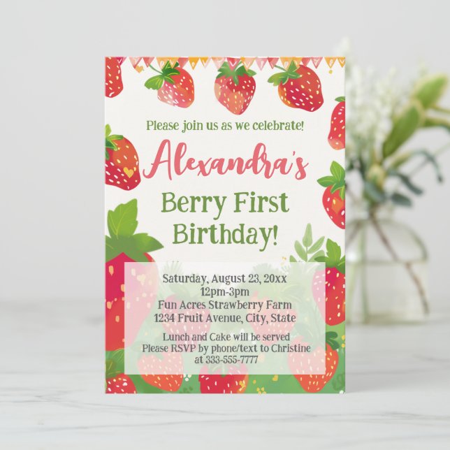 Invitación Berry Primer Chicas del partido de cumpleaños Stra (Anverso de pie)