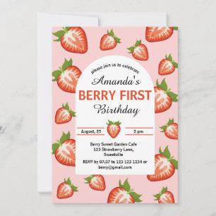 Invitación Berry primer cumpleaños Berry Chica Strawberry ros