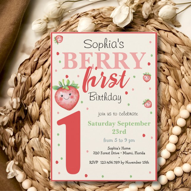 Invitación Berry, primer cumpleaños de fresa (Subido por el creador)