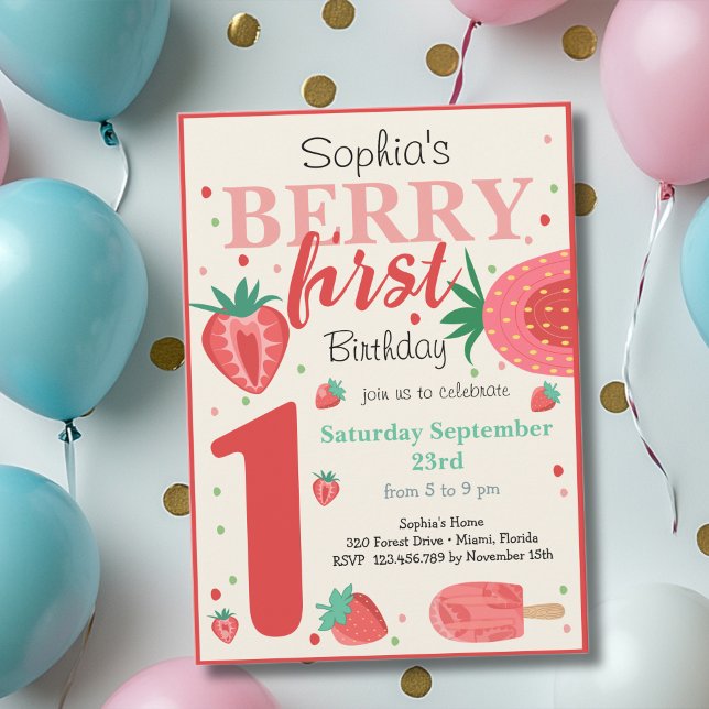 Invitación Berry, primer cumpleaños de fresa (Subido por el creador)