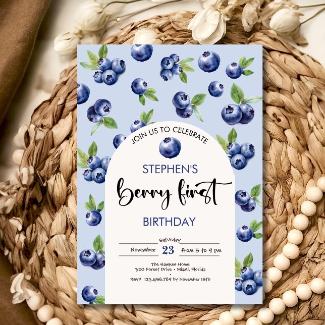 Invitación Berry, primer cumpleaños de niños con arándanos (Subido por el creador)