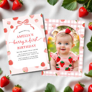 Invitación Berry, primer cumpleaños foto de Chica de Bow Rojo